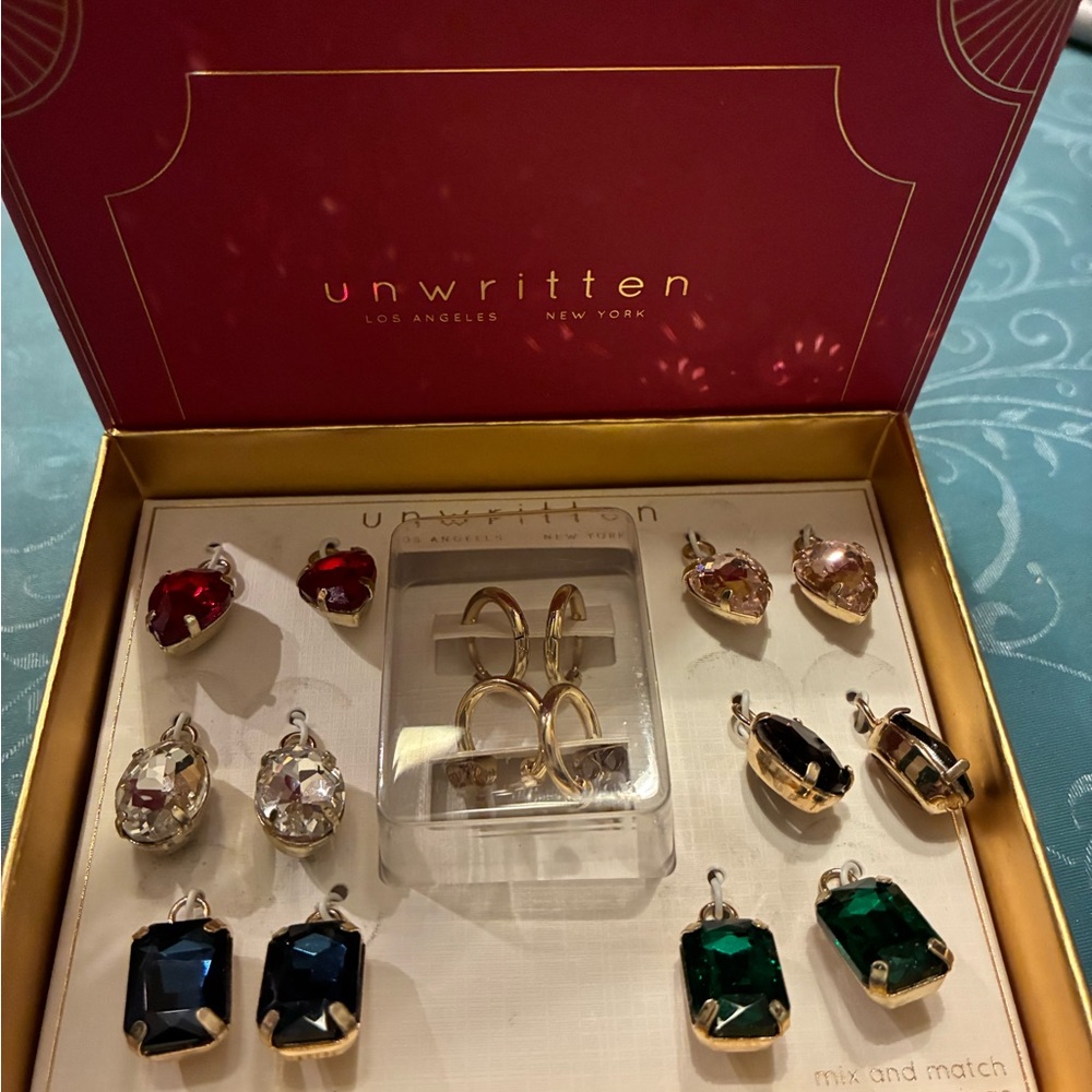 Unwritten Elegant Gemstone Earring Collection Change out Stones Dangle NIB - Picture 2 of 4